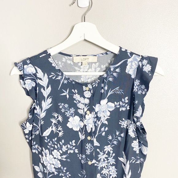 SOLD Loft Floral Ruffle Button Front Dress - Picture 3 of 8